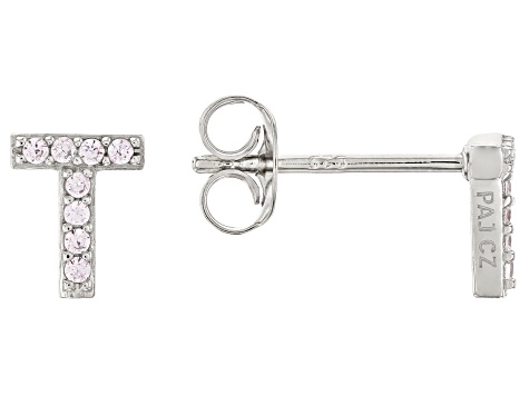 White Cubic Zirconia Rhodium Over Sterling Silver T Earrings 0.14ctw