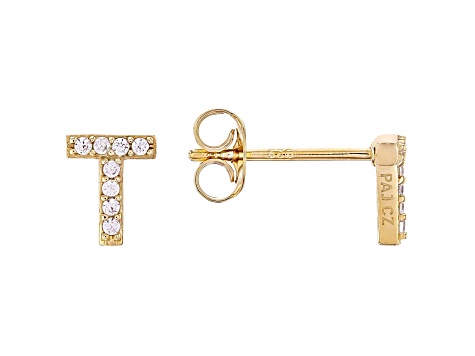White Cubic Zirconia 18K Yellow Gold Over Sterling Silver T Earrings 0.14ctw
