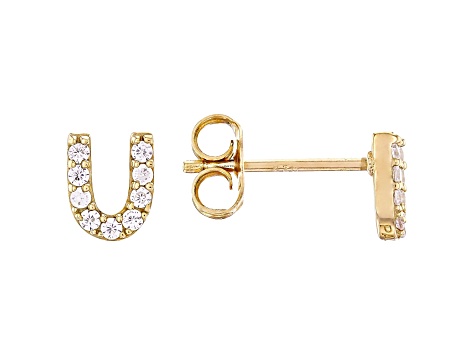 White Cubic Zirconia 18K Yellow Gold Over Sterling Silver U Earrings 0.28ctw