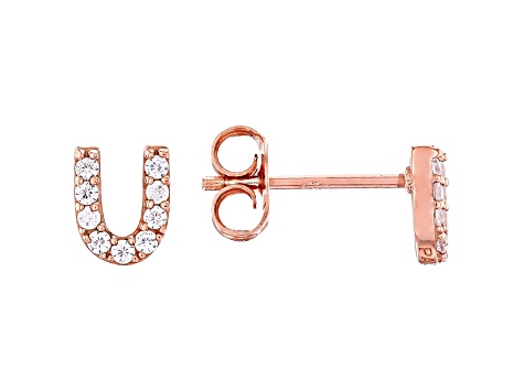 White Cubic Zirconia 18K Rose Gold Over Sterling Silver U Earrings 0.28ctw