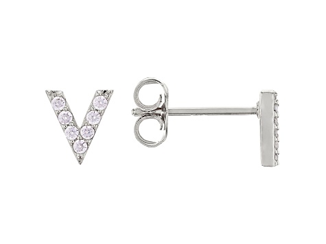 White Cubic Zirconia Rhodium Over Sterling Silver V Earrings 0.22ctw