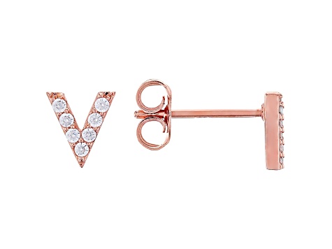 White Cubic Zirconia 18K Rose Gold Over Sterling Silver V Earrings 0.22ctw