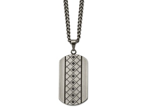 Black Cubic Zirconia Stainless Steel Men's Dog Tag Pendant With Chain