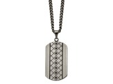 Black Cubic Zirconia Stainless Steel Men's Dog Tag Pendant With Chain