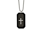 White Cubic Zirconia Black Stainless Steel Men's Cross Pendant With Chain