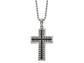 Black Cubic Zirconia Two-Tone Stainless Steel Men's Cross Pendant With Chain