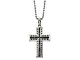 Black Cubic Zirconia Two-Tone Stainless Steel Men's Cross Pendant With Chain