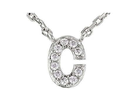 White Cubic Zirconia Rhodium Over Sterling Silver C Necklace 0.09ctw