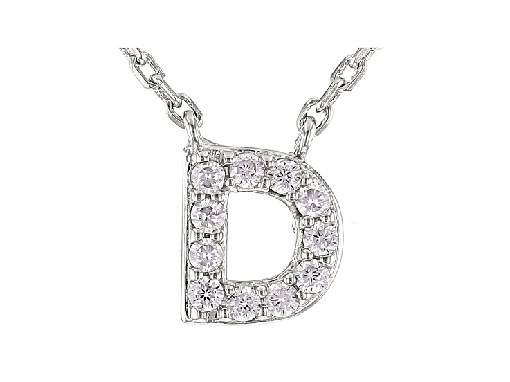 White Cubic Zirconia Rhodium Over Sterling Silver D Necklace 0.17ctw