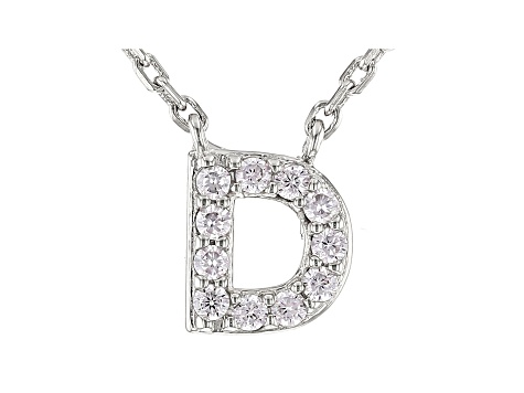 White Cubic Zirconia Rhodium Over Sterling Silver D Necklace 0.17ctw