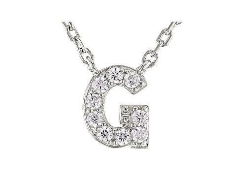 White Cubic Zirconia Rhodium Over Sterling Silver G Necklace 0.14ctw