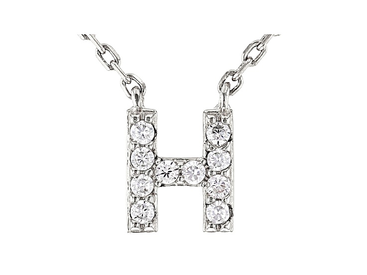 White Cubic Zirconia Rhodium Over Sterling Silver H Necklace 0.15ctw