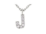 White Cubic Zirconia Rhodium Over Sterling Silver J Necklace 0.11ctw