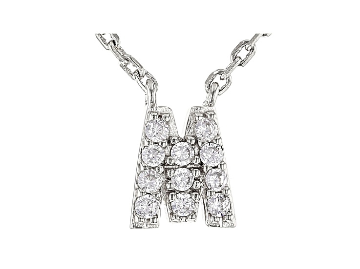 White Cubic Zirconia Rhodium Over Sterling Silver M Necklace 0.17ctw