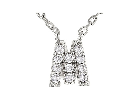 White Cubic Zirconia Rhodium Over Sterling Silver M Necklace 0.17ctw