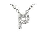 White Cubic Zirconia Rhodium Over Sterling Silver P Necklace 0.09ctw