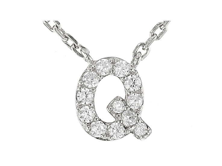 White Cubic Zirconia Rhodium Over Sterling Silver Q Necklace 0.16ctw