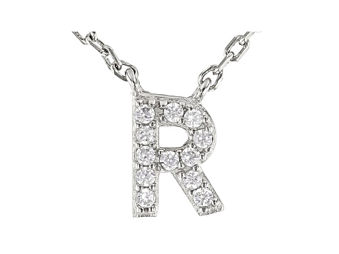 White Cubic Zirconia Rhodium Over Sterling Silver R Necklace 0.10ctw