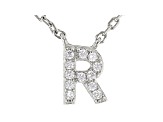 White Cubic Zirconia Rhodium Over Sterling Silver R Necklace 0.10ctw