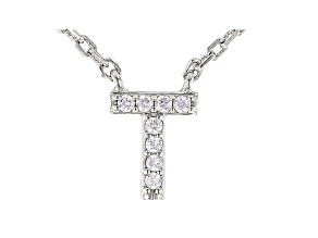 White Cubic Zirconia Rhodium Over Sterling Silver T Necklace 0.04ctw