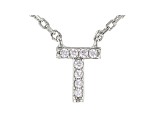 White Cubic Zirconia Rhodium Over Sterling Silver T Necklace 0.04ctw