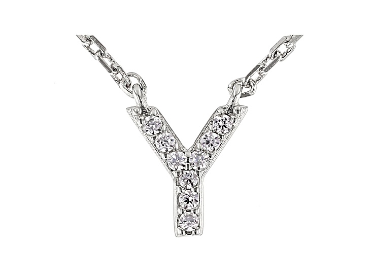 White Cubic Zirconia Rhodium Over Sterling Silver Y Necklace 0.08ctw