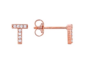 White Cubic Zirconia 18K Rose Gold Over Sterling Silver T Earrings 0.14ctw