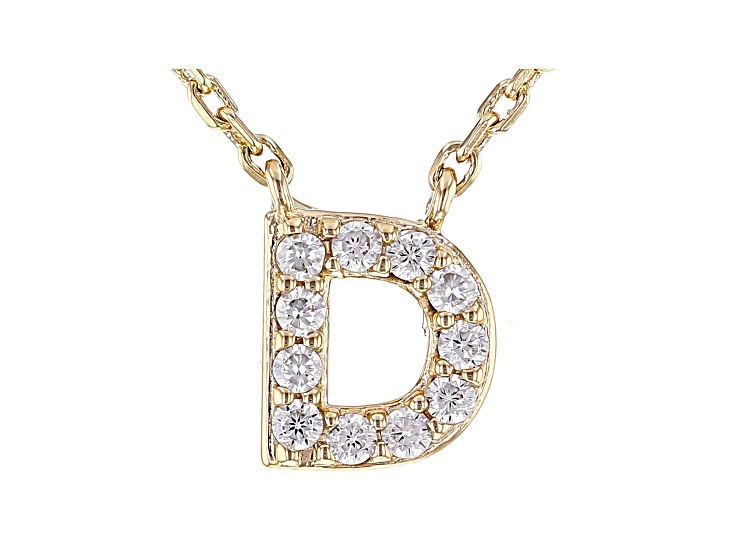 White Cubic Zirconia 18K Yellow Gold Over Sterling Silver D Necklace 0.17ctw