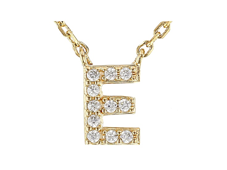 White Cubic Zirconia 18K Yellow Gold Over Sterling Silver E Necklace 0.09ctw