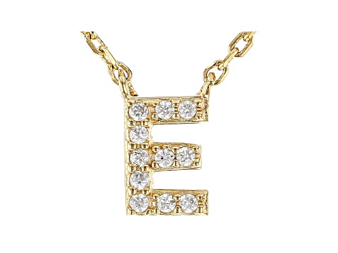 White Cubic Zirconia 18K Yellow Gold Over Sterling Silver E Necklace 0.09ctw