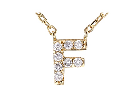 White Cubic Zirconia 18K Yellow Gold Over Sterling Silver F Necklace 0.12ctw