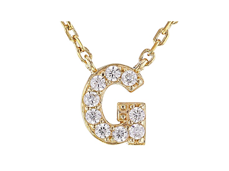 White Cubic Zirconia 18K Yellow Gold Over Sterling Silver G Necklace 0.14ctw