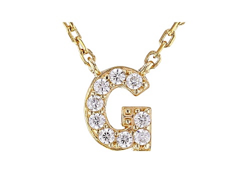 White Cubic Zirconia 18K Yellow Gold Over Sterling Silver G Necklace 0.14ctw