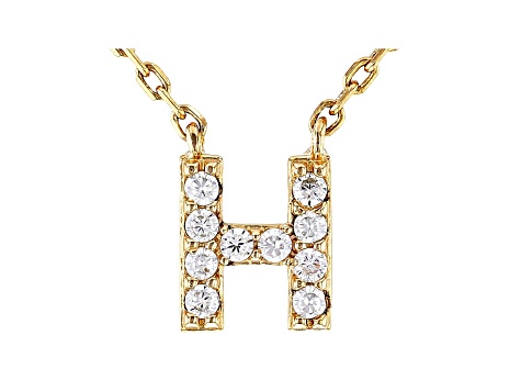 White Cubic Zirconia 18K Yellow Gold Over Sterling Silver H Necklace 0.15ctw