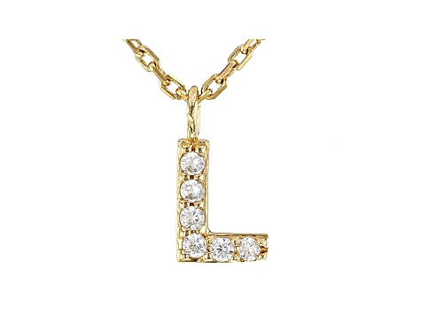 White Cubic Zirconia 18K Yellow Gold Over Sterling Silver L Necklace 0.09ctw