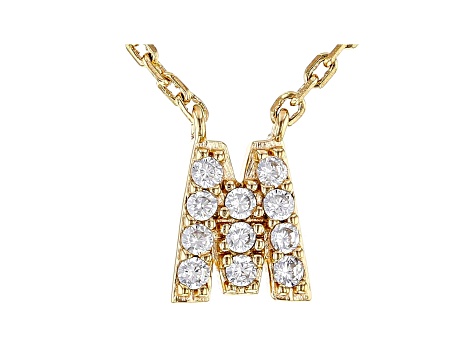 White Cubic Zirconia 18K Yellow Gold Over Sterling Silver M Necklace 0.17ctw