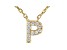 White Cubic Zirconia 18K Yellow Gold Over Sterling Silver P Necklace 0.09ctw