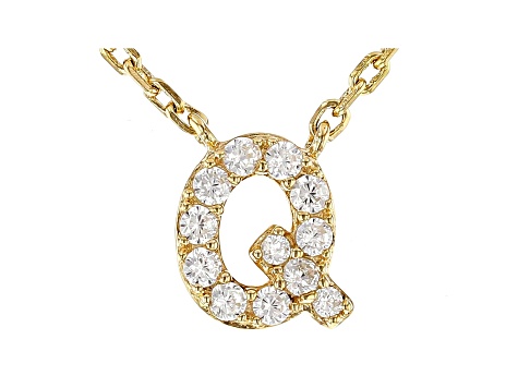 White Cubic Zirconia 18K Yellow Gold Over Sterling Silver Q Necklace 0.17ctw