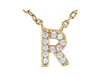 White Cubic Zirconia 18K Yellow Gold Over Sterling Silver R Necklace 0.10ctw