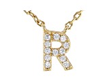 White Cubic Zirconia 18K Yellow Gold Over Sterling Silver R Necklace 0.10ctw