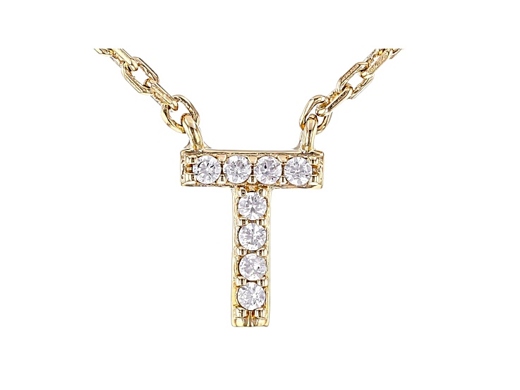 White Cubic Zirconia 18K Yellow Gold Over Sterling Silver T Necklace 0.07ctw