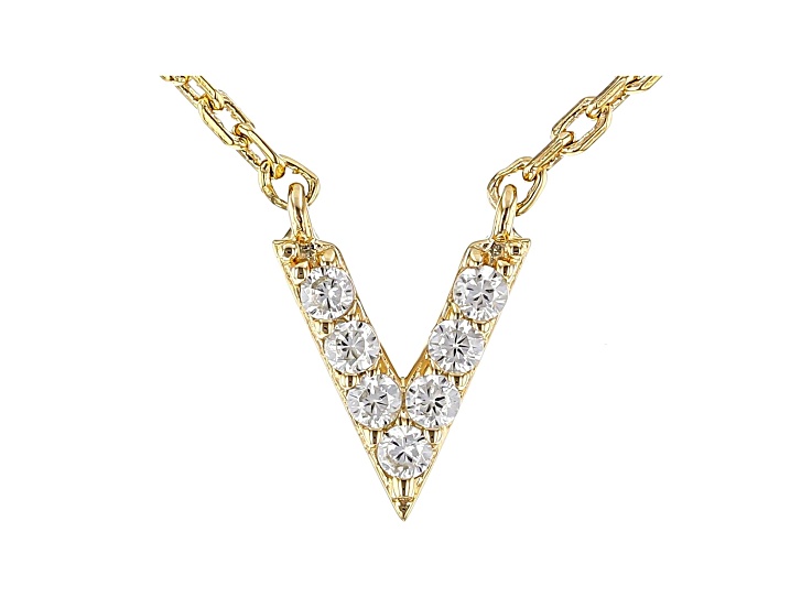 White Cubic Zirconia 18K Yellow Gold Over Sterling Silver V Necklace 0.11ctw