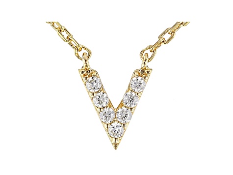 White Cubic Zirconia 18K Yellow Gold Over Sterling Silver V Necklace 0.11ctw