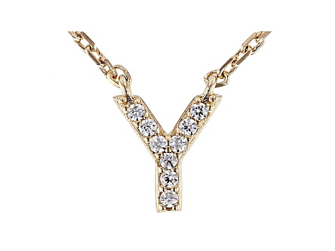 White Cubic Zirconia 18K Yellow Gold Over Sterling Silver Y Necklace 0.08ctw