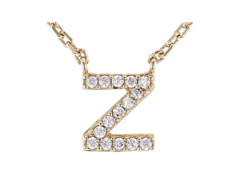 White Cubic Zirconia 18K Yellow Gold Over Sterling Silver Z Necklace 0.13ctw