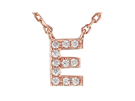 White Cubic Zirconia 18K Rose Gold Over Sterling Silver E Necklace 0.09ctw