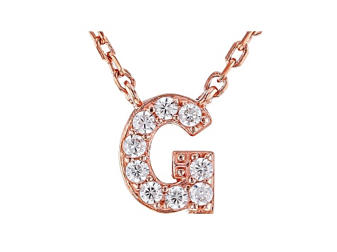 White Cubic Zirconia 18K Rose Gold Over Sterling Silver G Necklace 0.14ctw