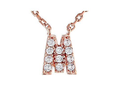 White Cubic Zirconia 18K Rose Gold Over Sterling Silver M Necklace 0.17ctw