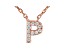 White Cubic Zirconia 18K Rose Gold Over Sterling Silver P Necklace 0.09ctw