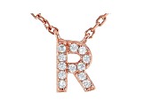 White Cubic Zirconia 18K Rose Gold Over Sterling Silver R Necklace 0.10ctw